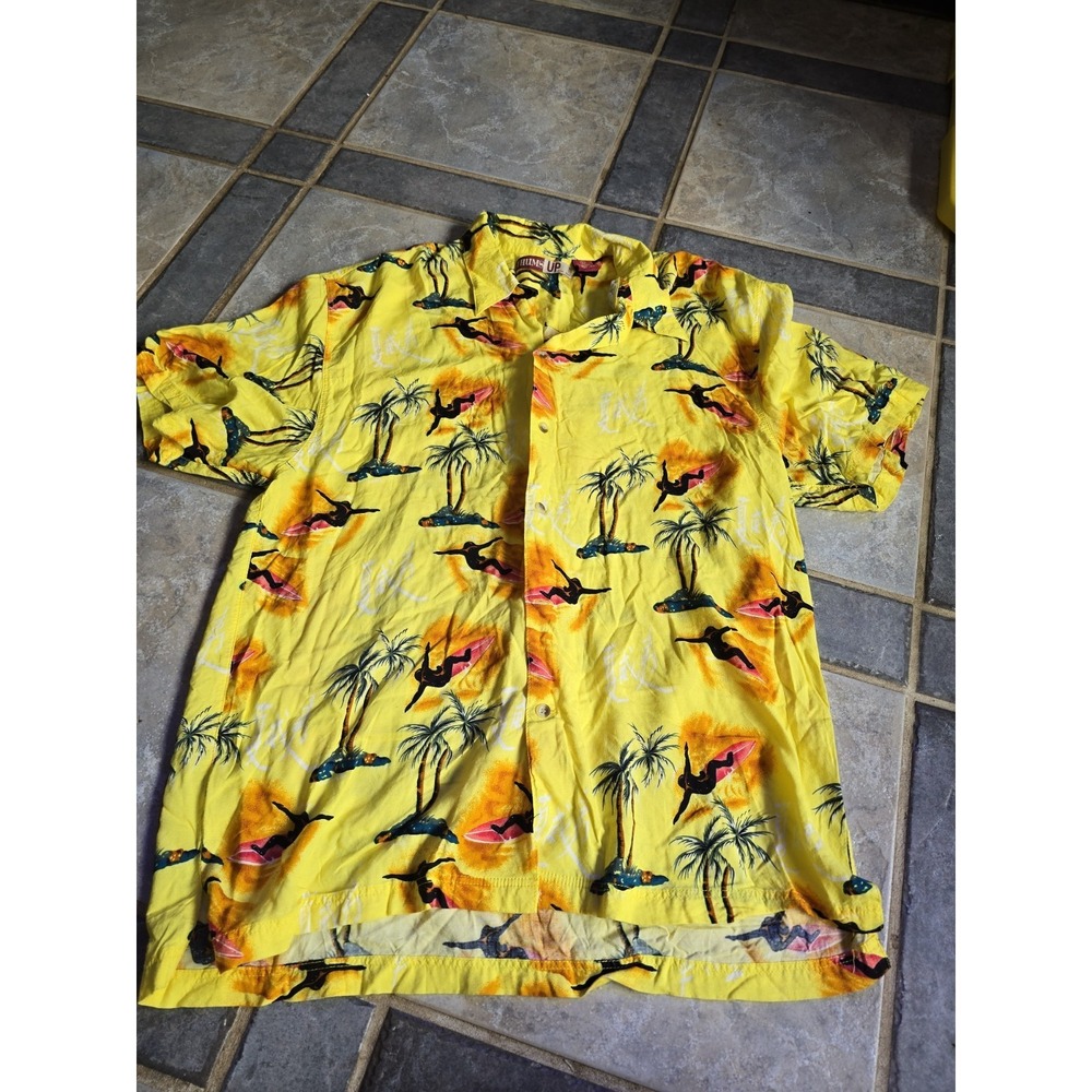 Thums‎ Up Yellow Hawaiian Shirt Mens L Multicolor Floral